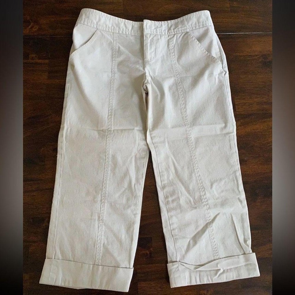 LAUNDRY by Shelli Segal Crop Khaki Straight Wide Leg Capri Culotte Ankle Pants 6
